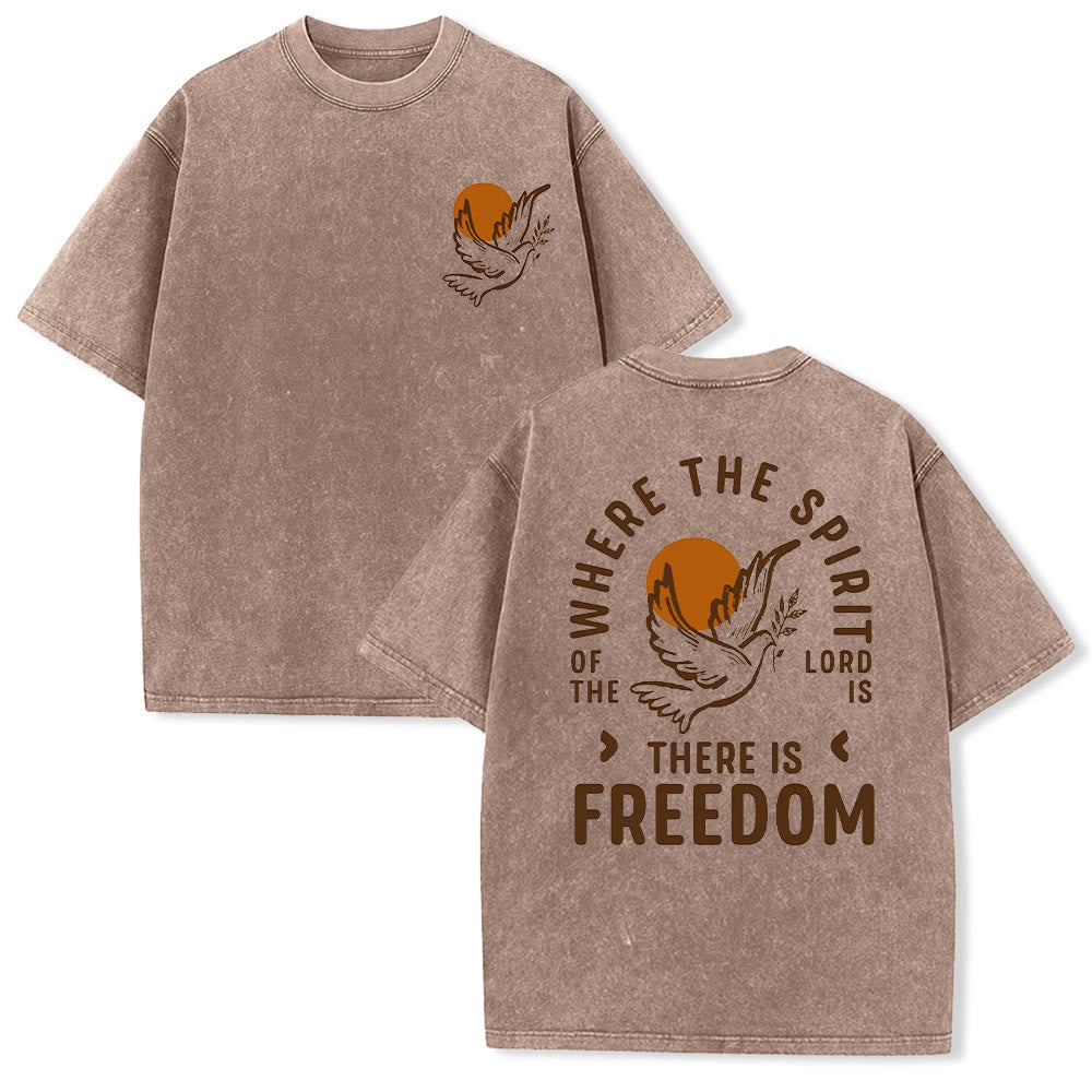 Christianartworkshop Spirit of the Lord and Freedom Unisex Washed T-Shirt - Coffee - 5XL - image 23