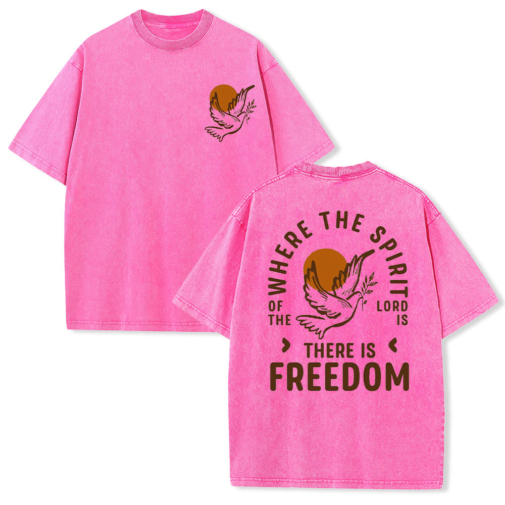 Christianartworkshop Spirit of the Lord and Freedom Unisex Washed T-Shirt - Pink - 5XL - image 17