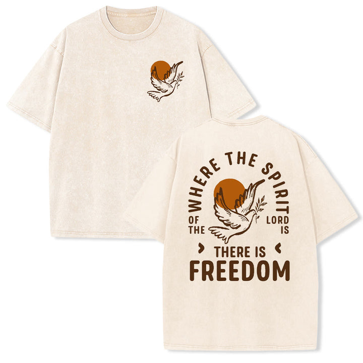 Christianartworkshop Spirit of the Lord and Freedom Unisex Washed T-Shirt - Apricot - 5XL - image 5