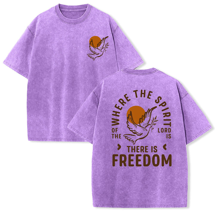 Christianartworkshop Spirit of the Lord and Freedom Unisex Washed T-Shirt - Purple - 5XL - image 20