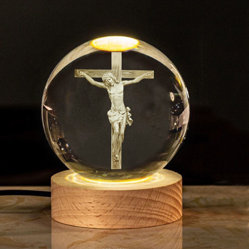 Christianartworkshop Sacred Crystal Ball Nightlight: Luminous Companion of Divine Presence - Crucifix - with Warm Light Base - 8cm - image 15