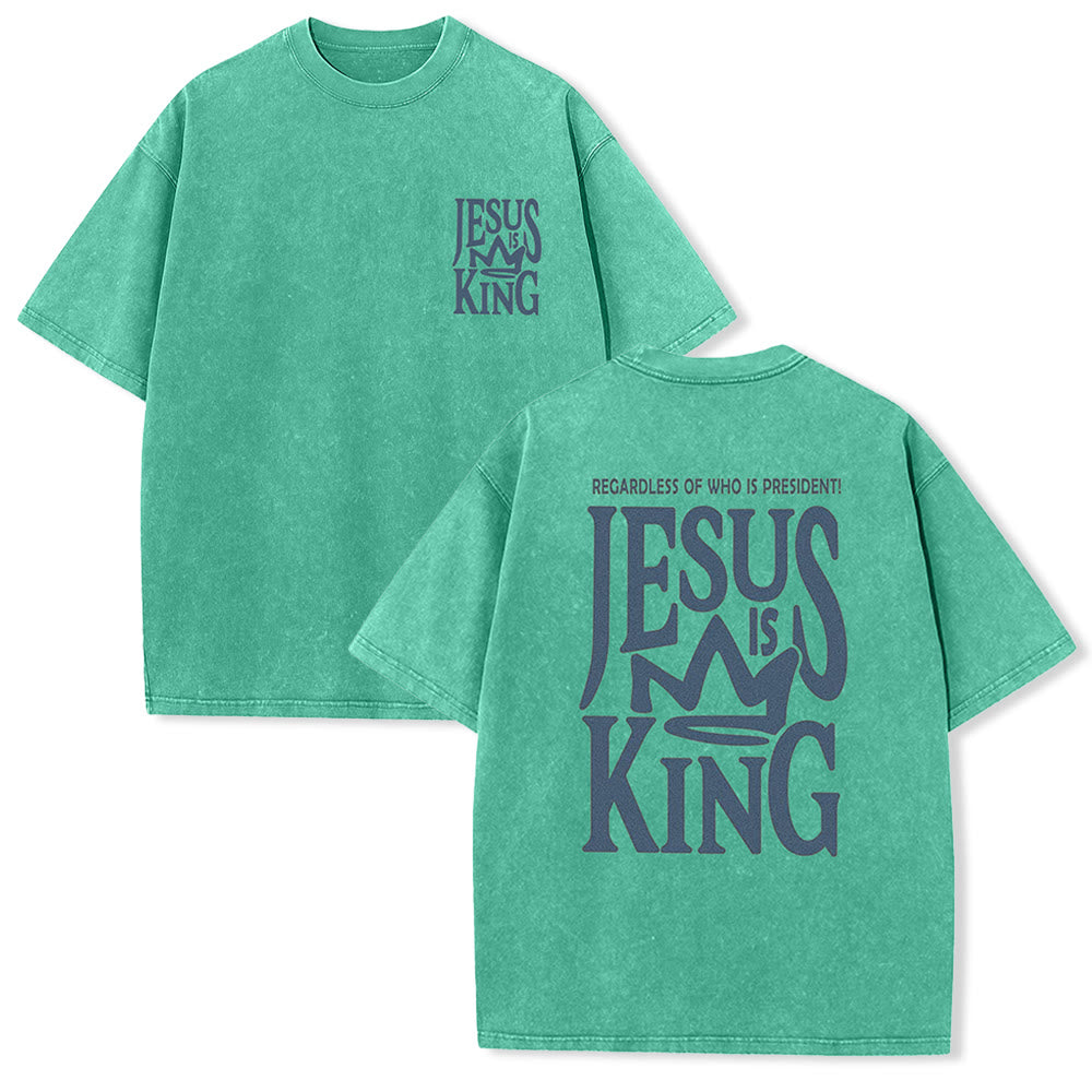Christianartworkshop Jesus is King Statement Unisex Washed T-Shirt - Green - 5XL - image 20