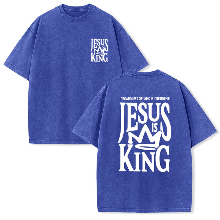 Christianartworkshop Jesus is King Statement Unisex Washed T-Shirt - Blue - 5XL - image 2