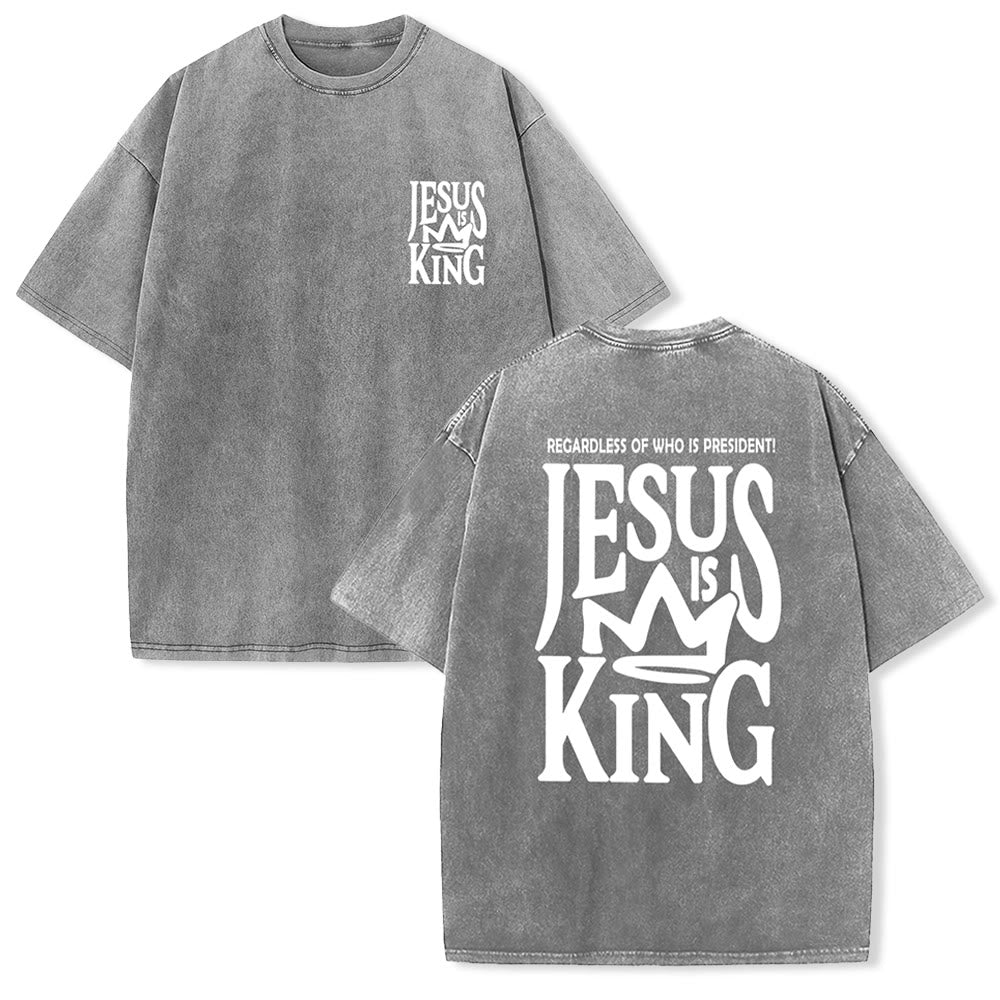 Christianartworkshop Jesus is King Statement Unisex Washed T-Shirt - Grey - 5XL - image 17