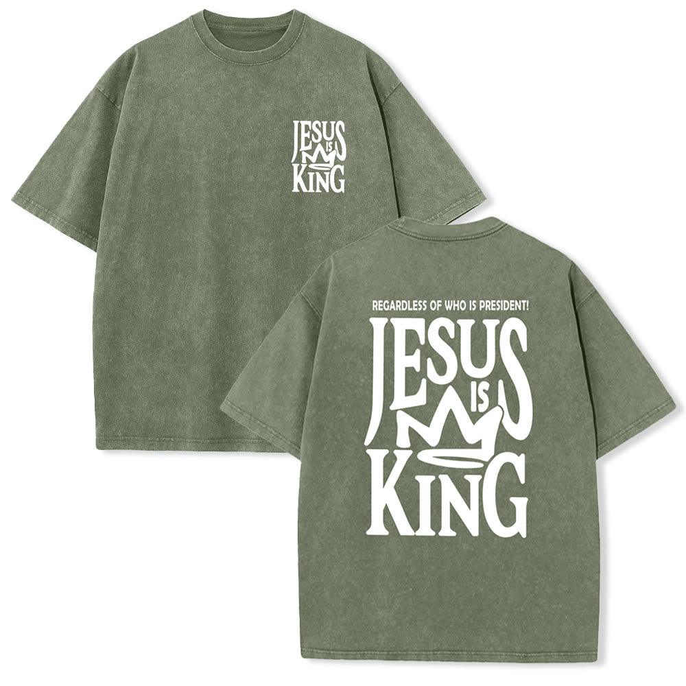 Christianartworkshop Jesus is King Statement Unisex Washed T-Shirt - Army Green - 5XL - image 23