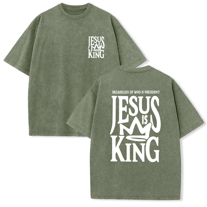 Christianartworkshop Jesus is King Statement Unisex Washed T-Shirt - Army Green - 5XL - image 23