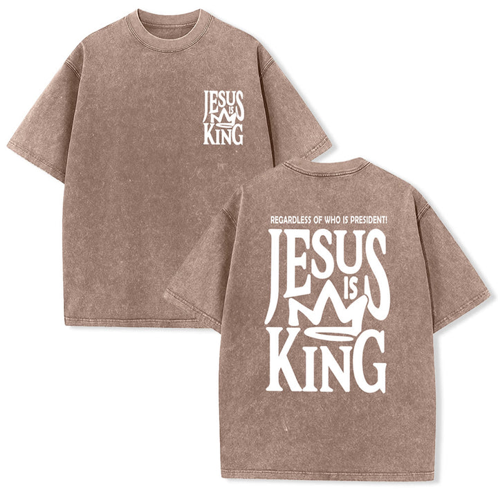 Christianartworkshop Jesus is King Statement Unisex Washed T-Shirt - Coffee - 5XL - image 26