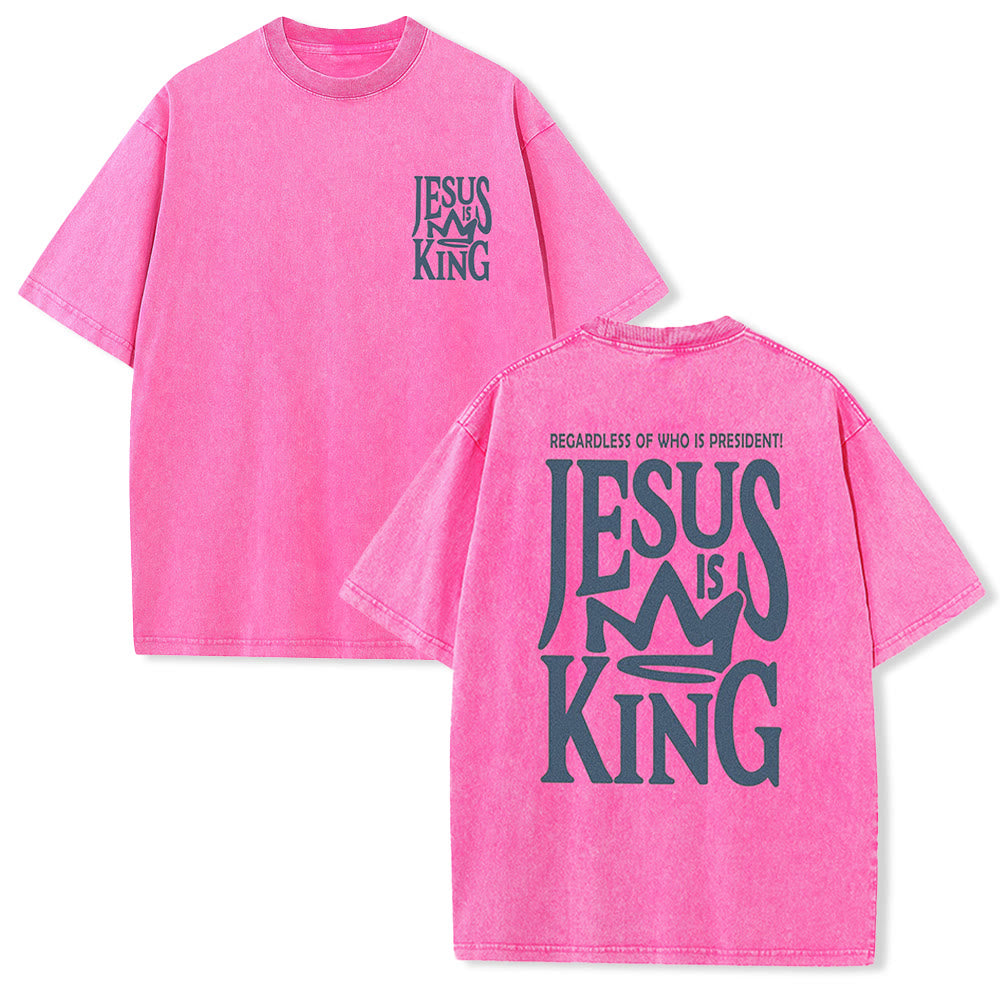 Christianartworkshop Jesus is King Statement Unisex Washed T-Shirt - Pink - 5XL - image 8