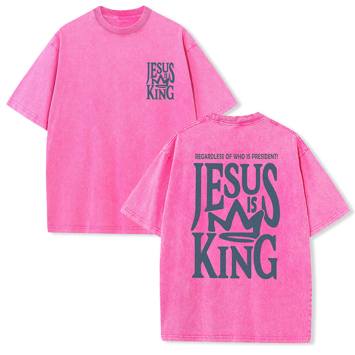 Christianartworkshop Jesus is King Statement Unisex Washed T-Shirt - Pink - 5XL - image 8