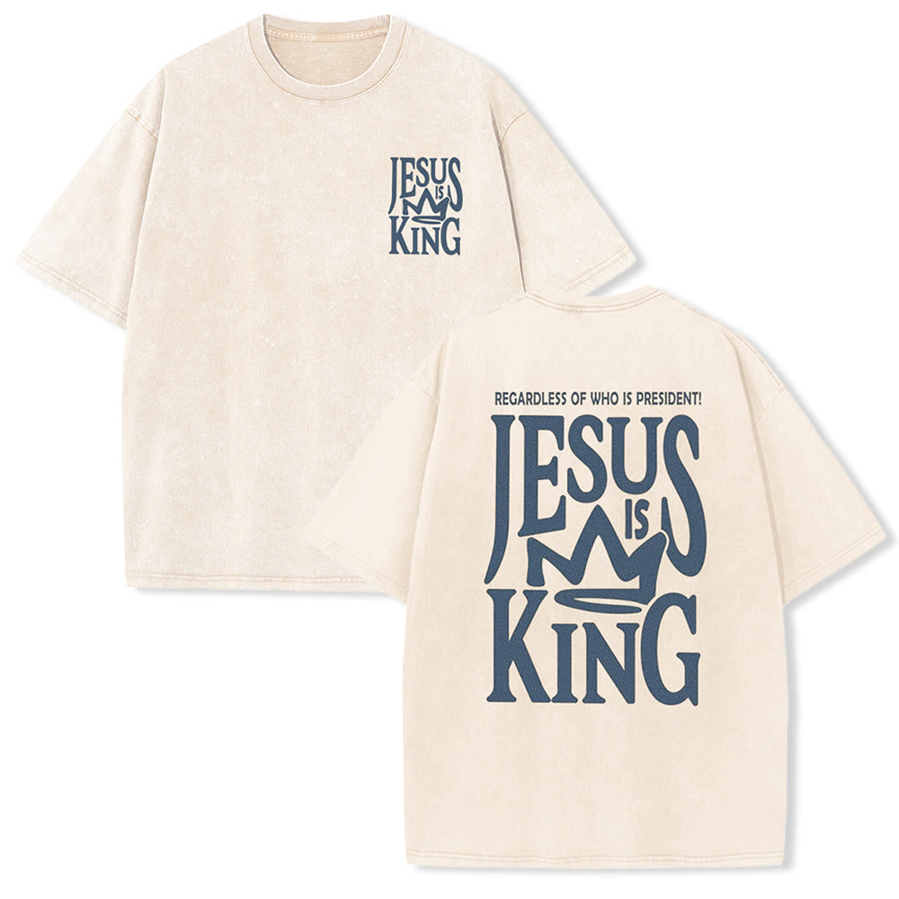 Christianartworkshop Jesus is King Statement Unisex Washed T-Shirt - Apricot - 5XL - image 5