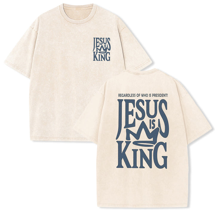 Christianartworkshop Jesus is King Statement Unisex Washed T-Shirt - Apricot - 5XL - image 5