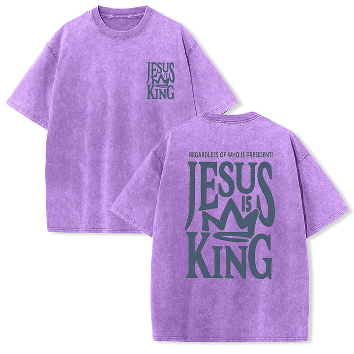 Christianartworkshop Jesus is King Statement Unisex Washed T-Shirt - Purple - 5XL - image 14
