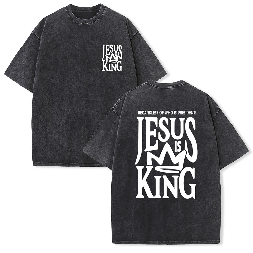Christianartworkshop Jesus is King Statement Unisex Washed T-Shirt - Black - 5XL - image 11