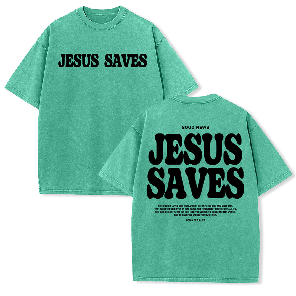 Christianartworkshop Jesus Saves Unisex Washed T-Shirt - Green - 5XL - image 22