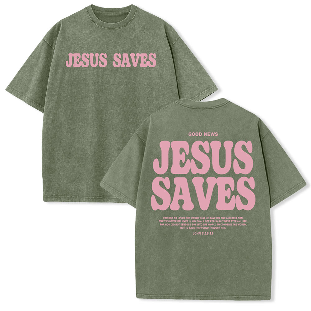Christianartworkshop Jesus Saves Unisex Washed T-Shirt – Christian