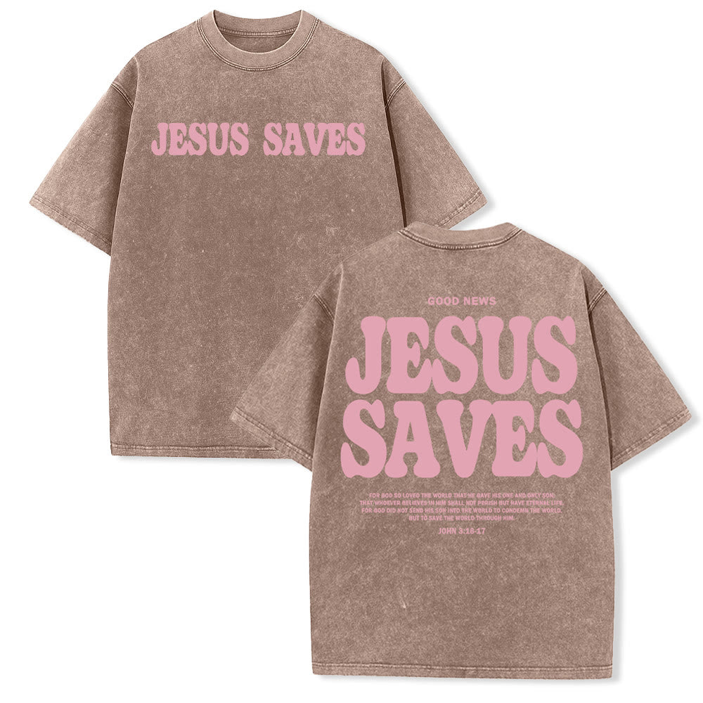Christianartworkshop Jesus Saves Unisex Washed T-Shirt - Coffee - 5XL - image 25