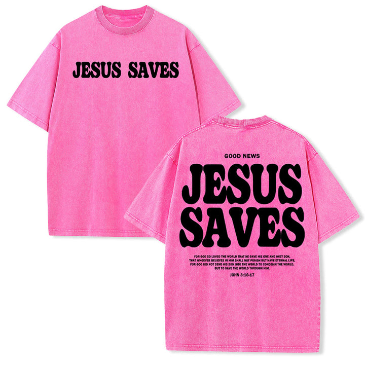 Christianartworkshop Jesus Saves Unisex Washed T-Shirt - Pink - 5XL - image 19
