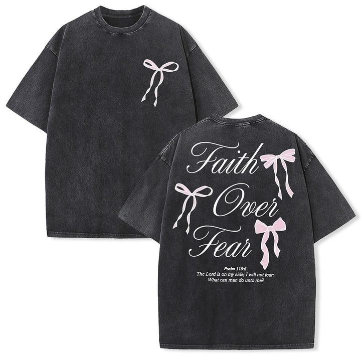 Christianartworkshop Faith Over Fear Unisex Washed T-Shirt - Black - 5XL - image 3