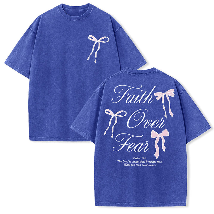 Christianartworkshop Faith Over Fear Unisex Washed T-Shirt - Blue - 5XL - image 15