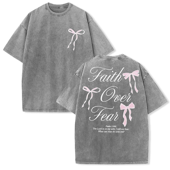 Christianartworkshop Faith Over Fear Unisex Washed T-Shirt - Grey - 5XL - image 9