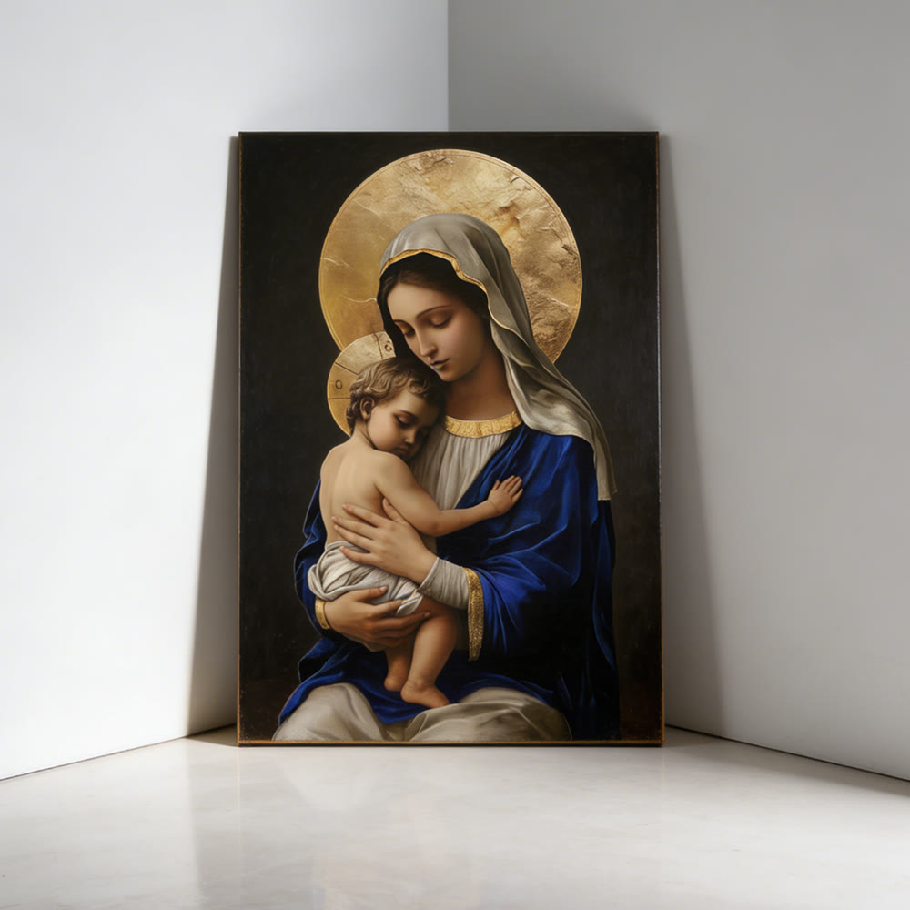 Christianartworkshop Royal Blue Robe Madonna and Child Canvas Print: Embody the Pure Devotion of Mary - image 1