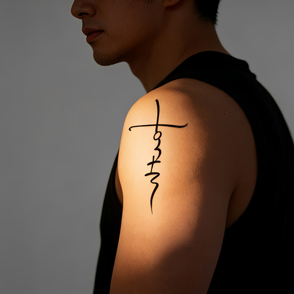 Christianartworkshop Cross & Faith Script Temporary Tattoo: Sleek Line Art for Daily Faith Reminders - image 1