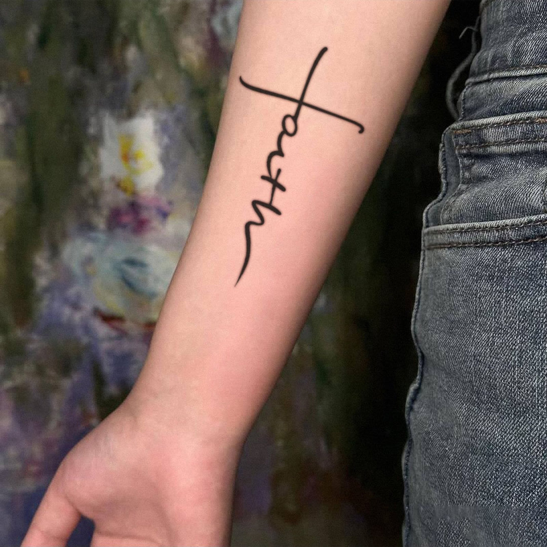 FREE Today: Cross & Faith Script Temporary Tattoo: Sleek Line Art for Daily Faith Reminders - image 4