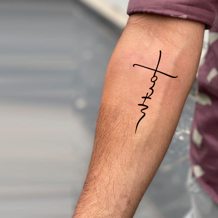 Christianartworkshop Cross & Faith Script Temporary Tattoo: Sleek Line Art for Daily Faith Reminders - image 3