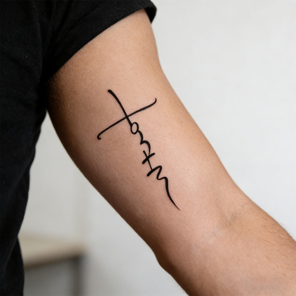 FREE Today: Cross & Faith Script Temporary Tattoo: Sleek Line Art for Daily Faith Reminders - 1 SET (5 pcs) - image 0