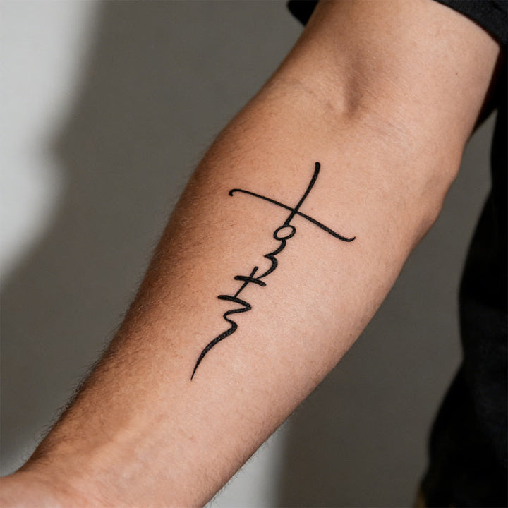Christianartworkshop Cross & Faith Script Temporary Tattoo: Sleek Line Art for Daily Faith Reminders - image 5