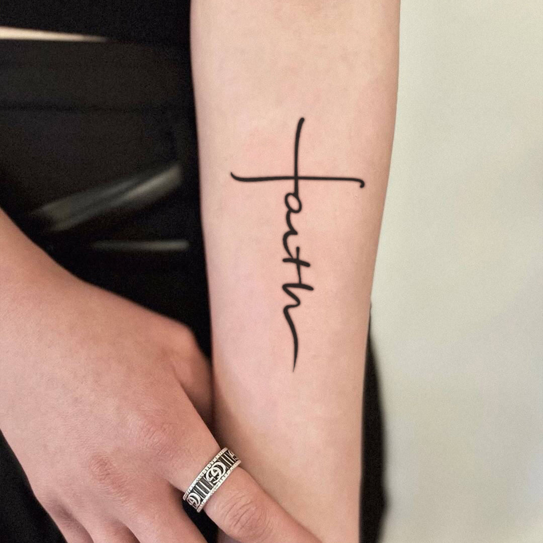 Christianartworkshop Cross & Faith Script Temporary Tattoo: Sleek Line Art for Daily Faith Reminders - image 6