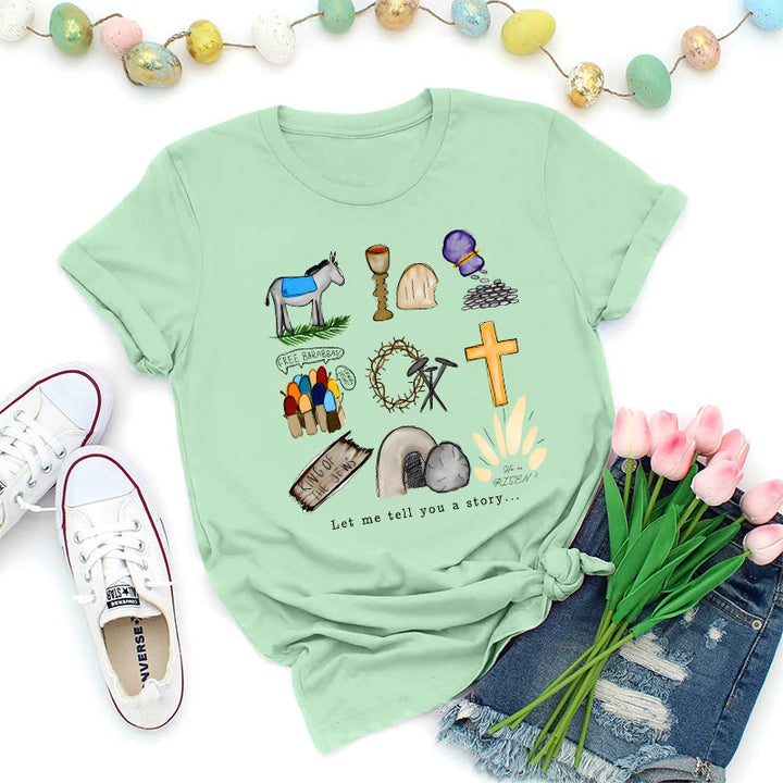 Christianartworkshop Easter Story Collage Premium T-Shirt - Light Green - 2XL - image 7