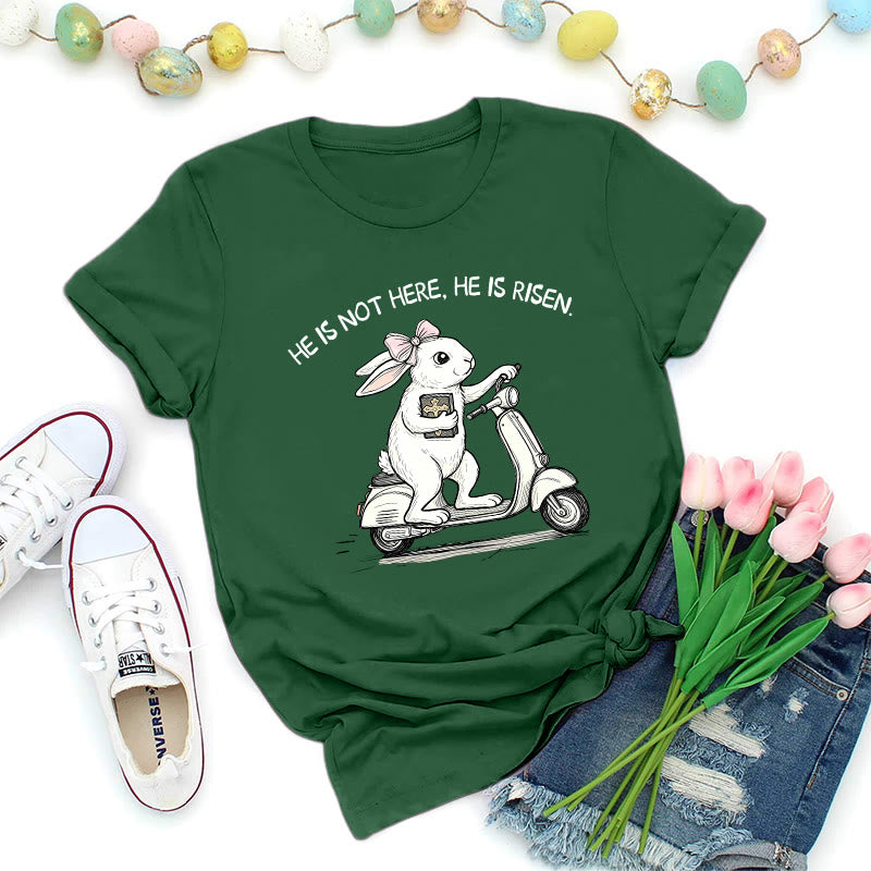 Christianartworkshop He Is Risen Easter Bunny Scooter Premium T-Shirt - Dark Green - 2XL - image 8
