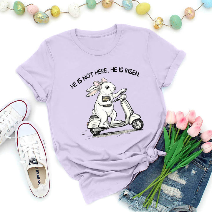 Christianartworkshop He Is Risen Easter Bunny Scooter Premium T-Shirt - Purple - 2XL - image 0