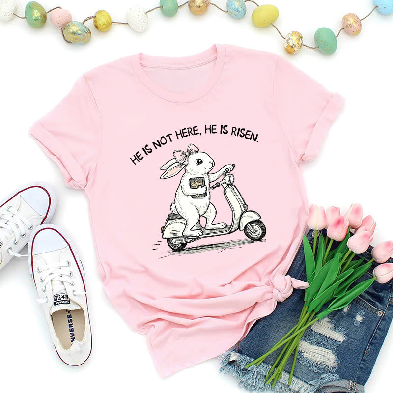 Christianartworkshop He Is Risen Easter Bunny Scooter Premium T-Shirt - Pink - 2XL - image 4