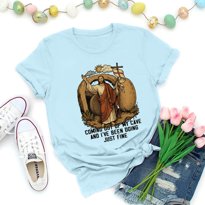 Christianartworkshop Resurrection Cave Christ Premium T-Shirt - Blue - 2XL - image 4