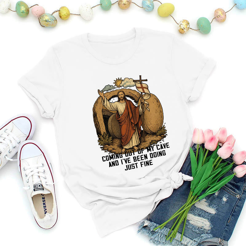 Christianartworkshop Resurrection Cave Christ Premium T-Shirt - White - 2XL - image 8