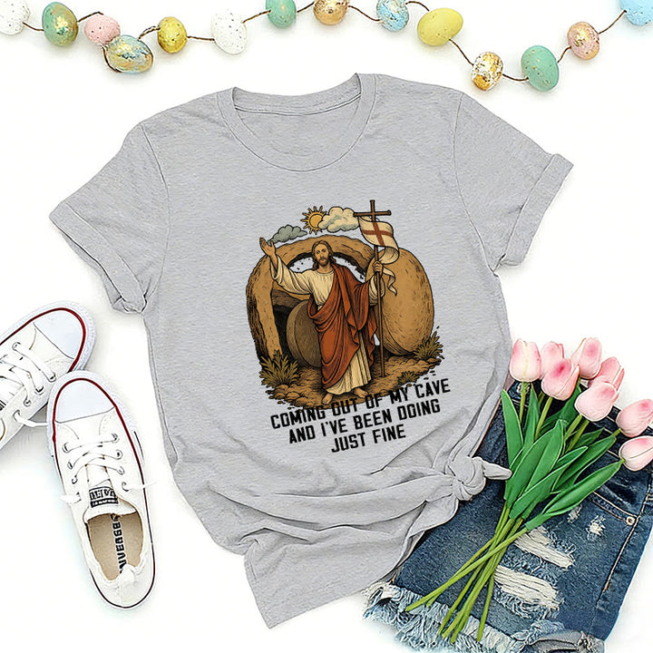 Christianartworkshop Resurrection Cave Christ Premium T-Shirt - Grey - 2XL - image 7