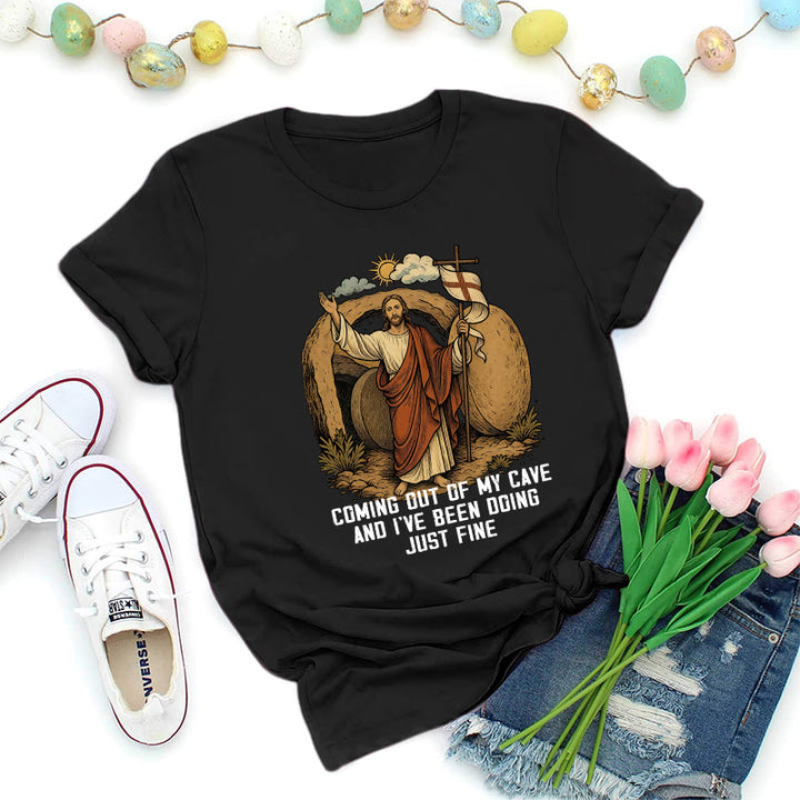 Christianartworkshop Resurrection Cave Christ Premium T-Shirt - Black - 2XL - image 0