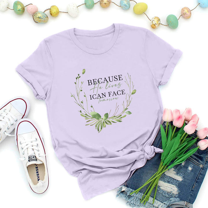 Christianartworkshop Because He Lives Greenery Wreath Premium T-Shirt - Purple - 2XL - image 3