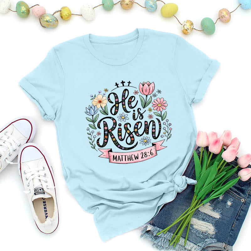 Christianartworkshop Vibrant Floral Wreath He Is Risen T-Shirt - Blue - 2XL - image 7