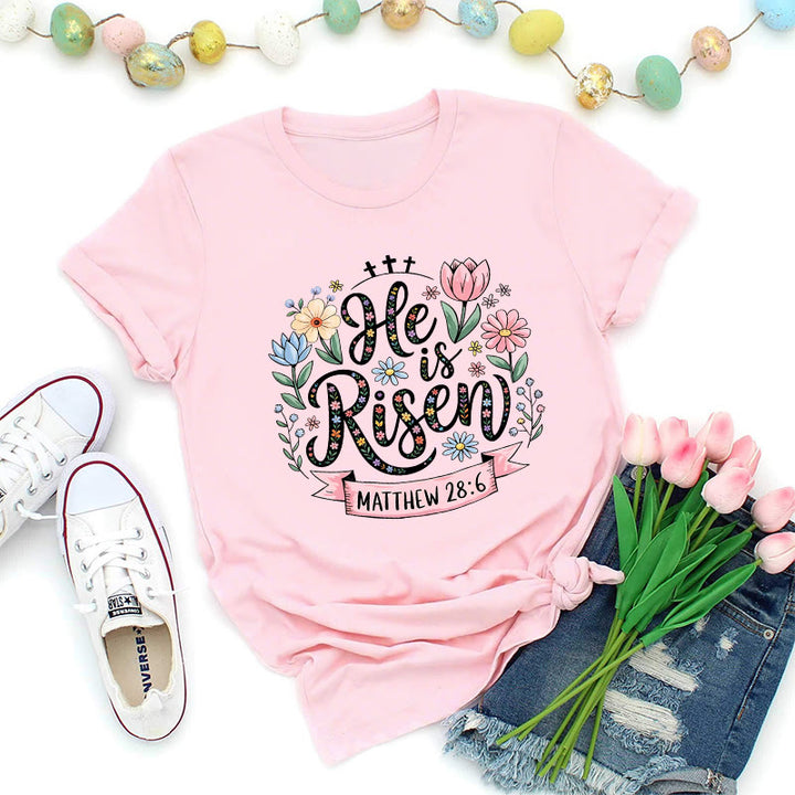 Christianartworkshop Vibrant Floral Wreath He Is Risen T-Shirt - Pink - 2XL - image 0