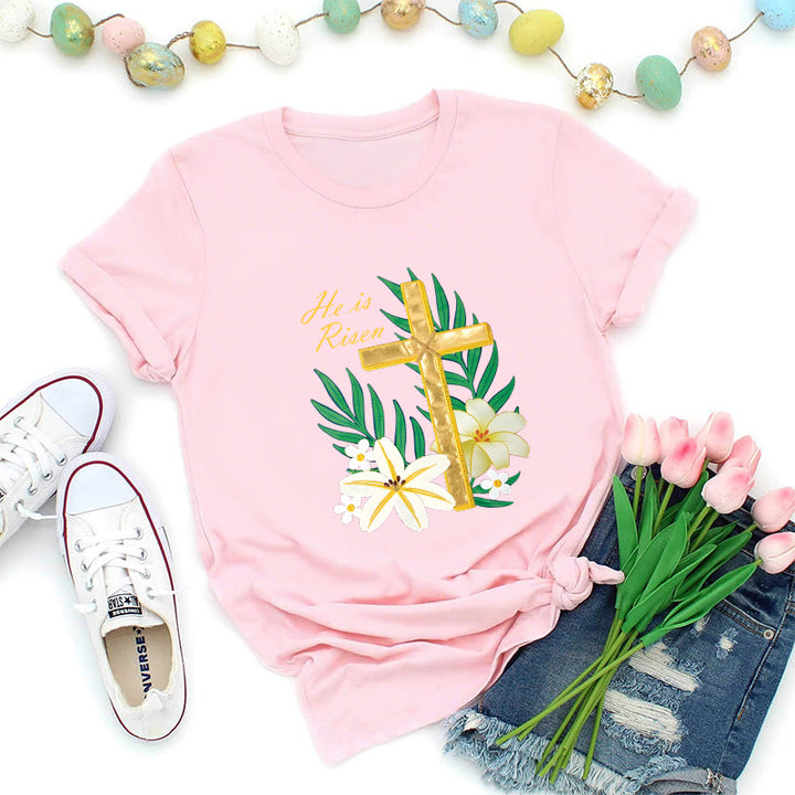 Christianartworkshop Resurrection Glory Golden Cross T-Shirt - Pink - 2XL - image 4