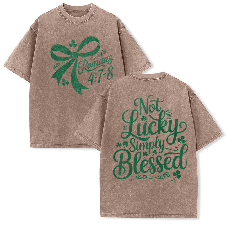 Christianartworkshop Not Lucky Simply Blessed Romans 4:7-8 Unisex Washed T-Shirt - Brown - 5XL - image 2