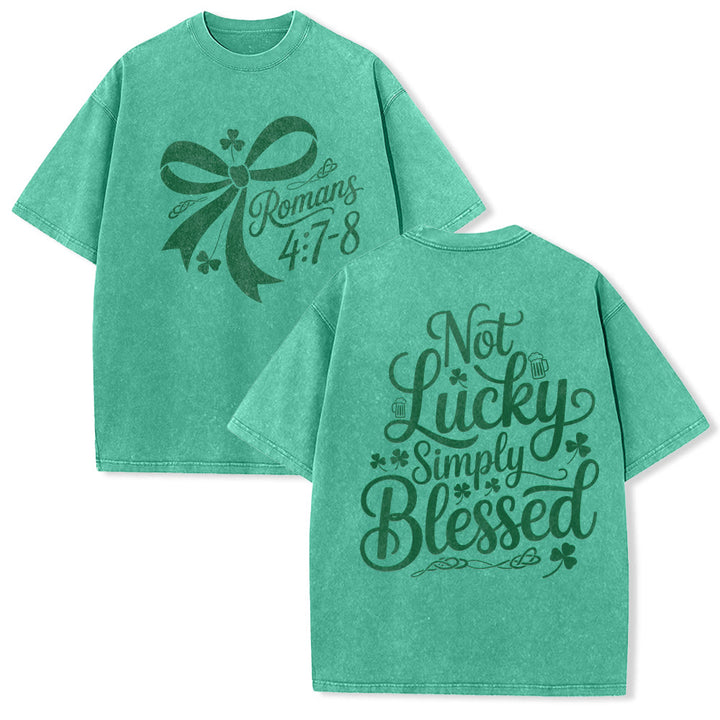 Christianartworkshop Not Lucky Simply Blessed Romans 4:7-8 Unisex Washed T-Shirt - Green - 5XL - image 27