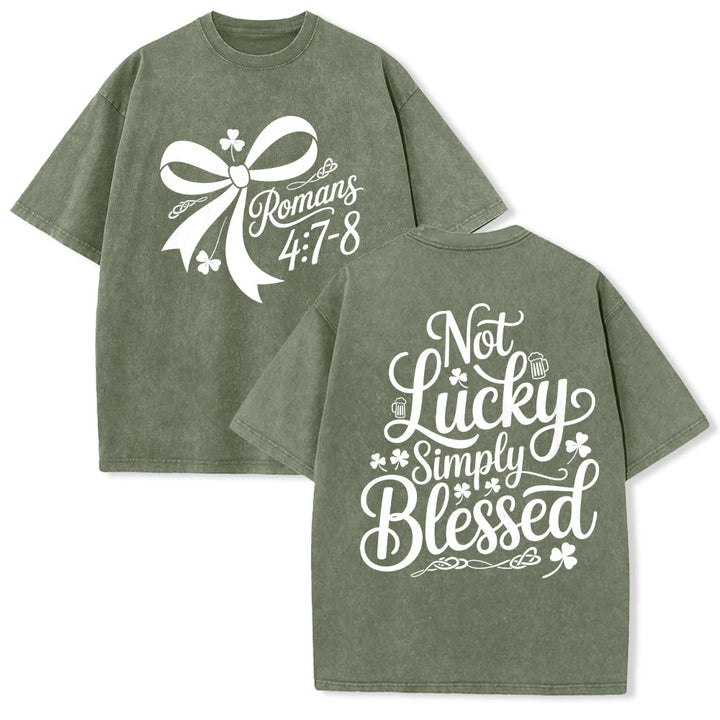 Christianartworkshop Not Lucky Simply Blessed Romans 4:7-8 Unisex Washed T-Shirt - Army Green - 5XL - image 30