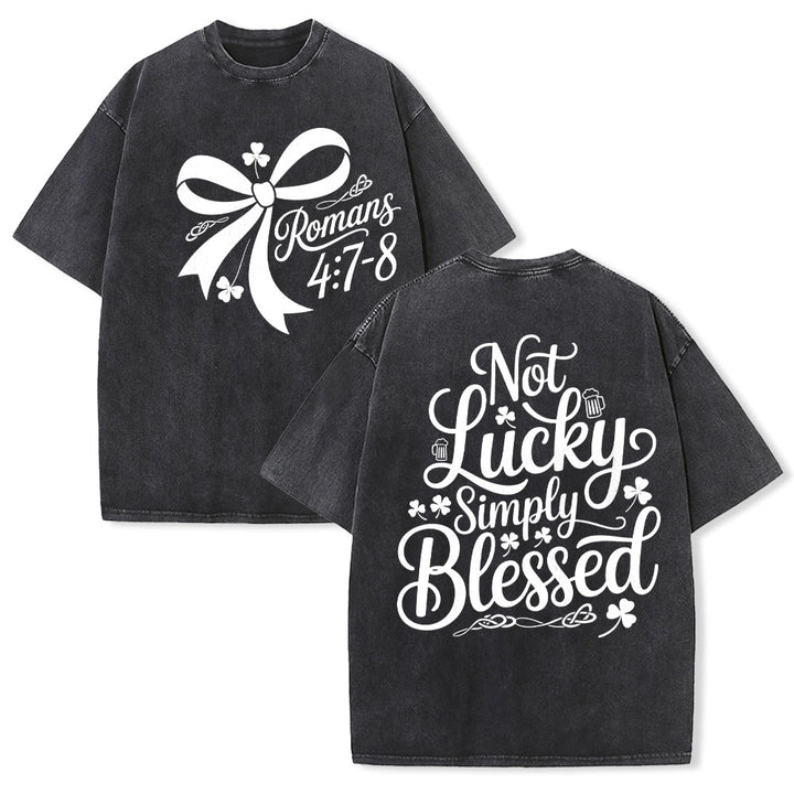 Christianartworkshop Not Lucky Simply Blessed Romans 4:7-8 Unisex Washed T-Shirt - Black - 5XL - image 24
