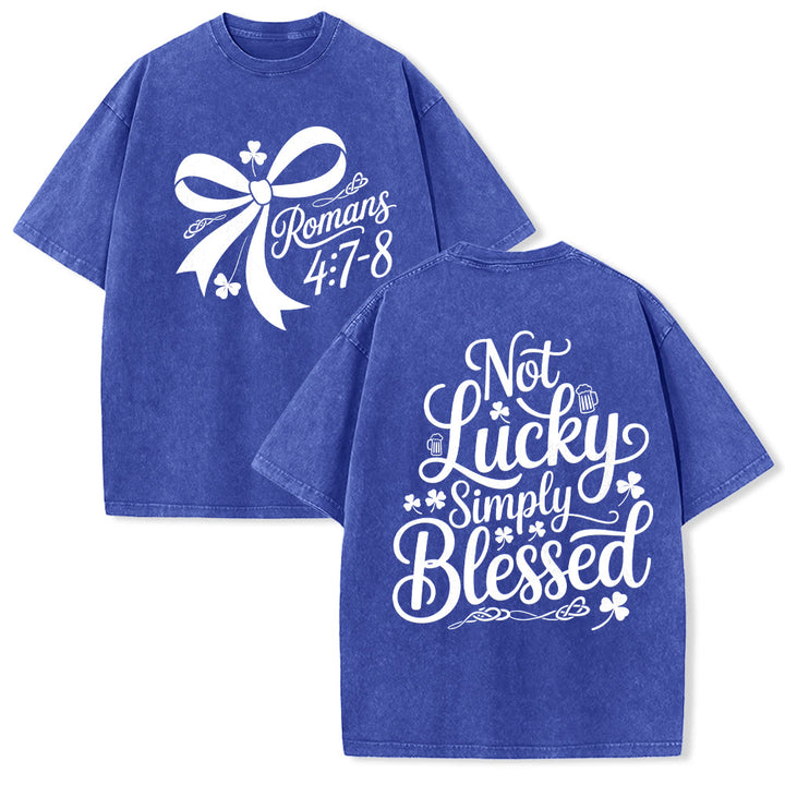 Christianartworkshop Not Lucky Simply Blessed Romans 4:7-8 Unisex Washed T-Shirt - Blue - 5XL - image 18
