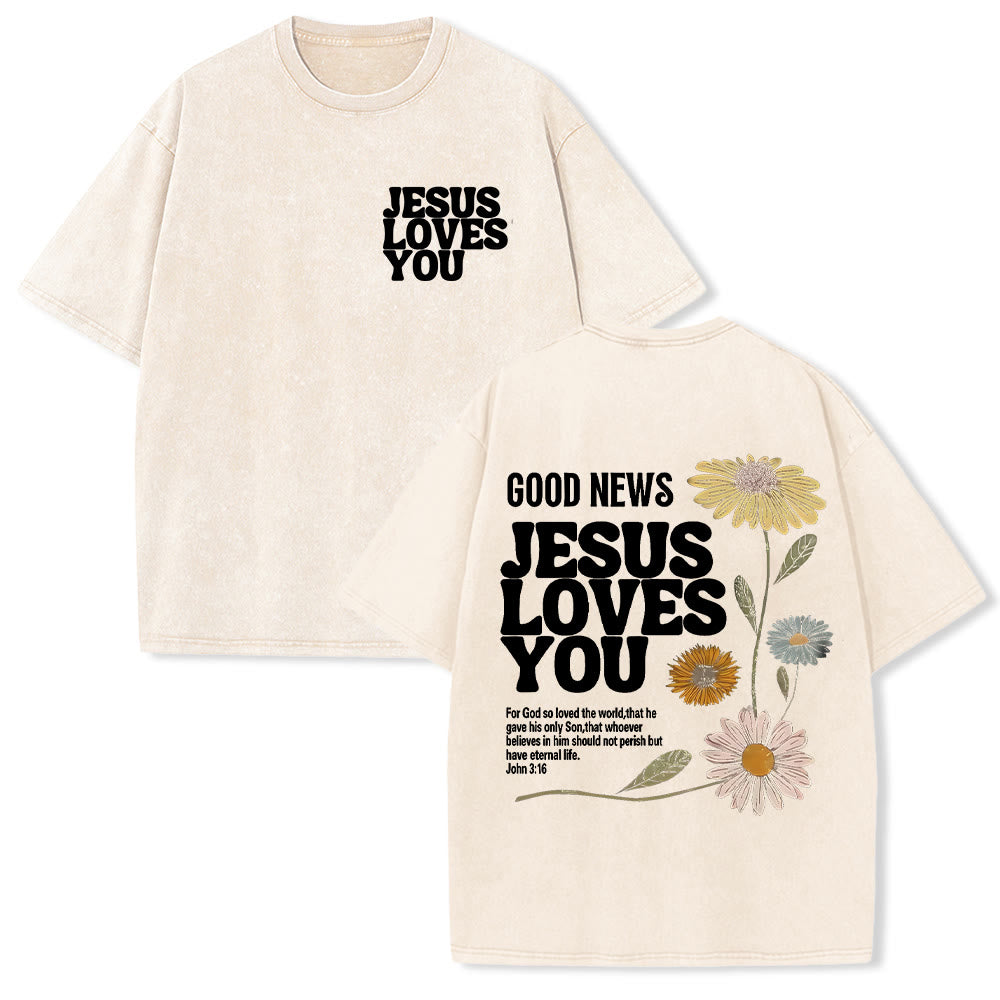 Christianartworkshop Good News Jesus Loves You Unisex Washed T-shirt - Apricot - 5XL - image 23