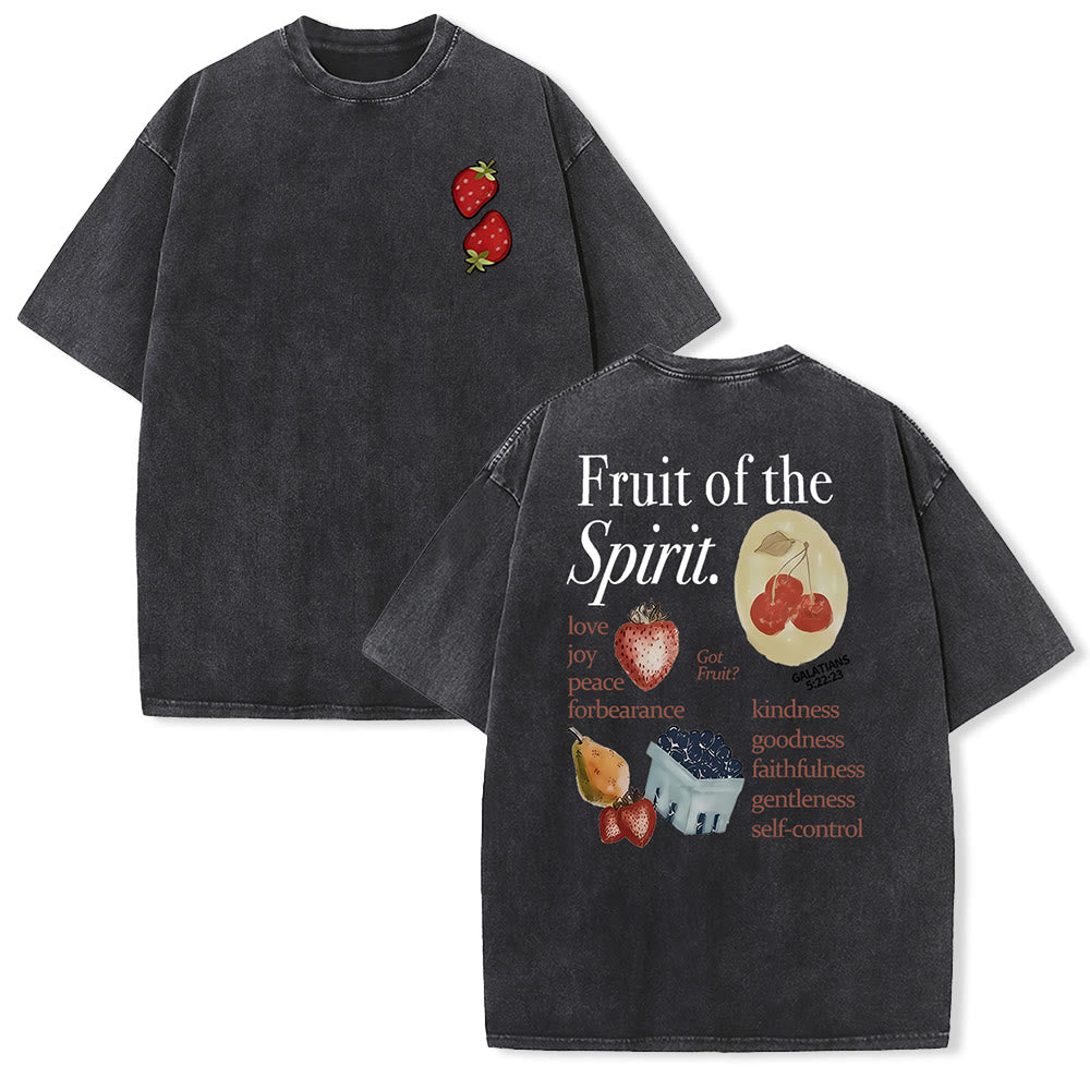 Christianartworkshop Fruit Of The Spirit Double Sided Unisex Washed T-shirt - Black - 5XL - image 8